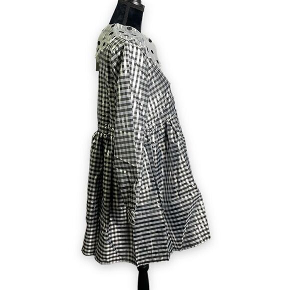 Sister Jane Glint Check Smock Dress in Black and Silver with Collar Detail - Picture 2 of 12